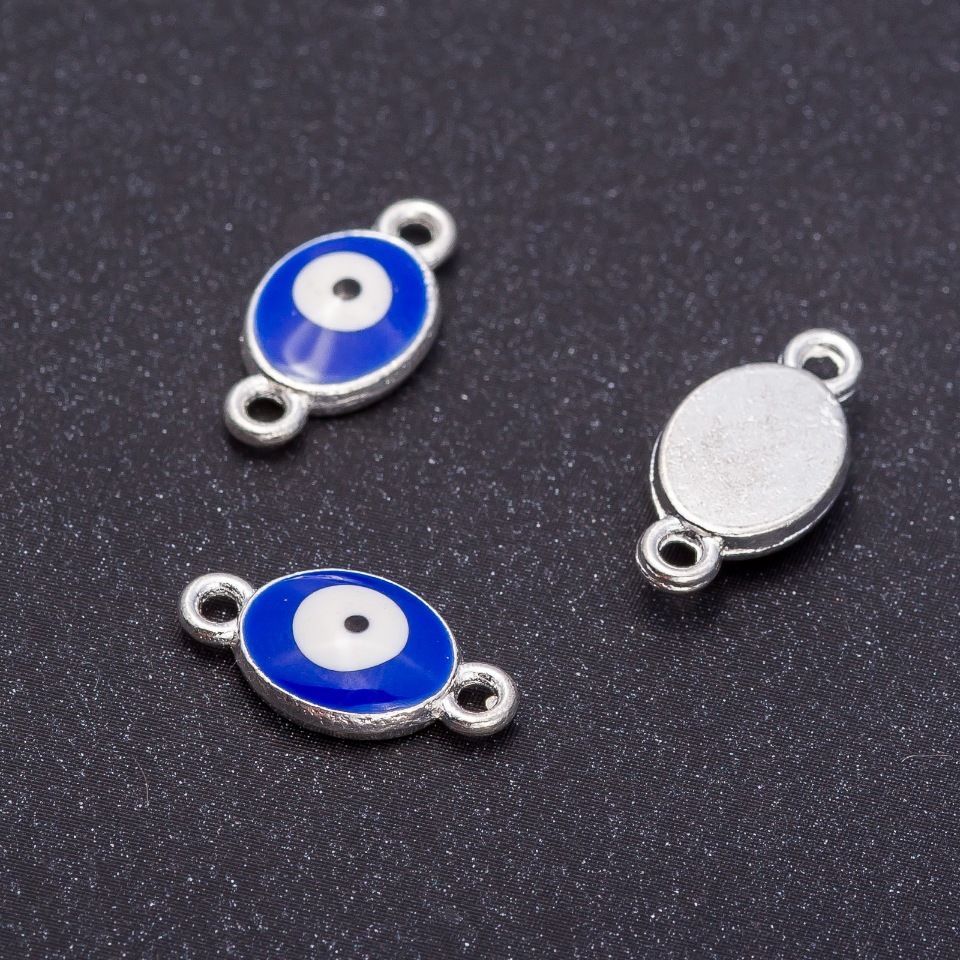 Eye connector, silver, 8mm diameter, 16mm length, 7 pcs