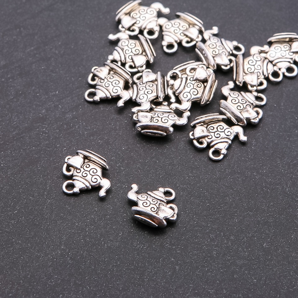 Pendant hardware Teapot with Cup, diameter 2 mm, length 14×14 mm, packaging 20 g, ±15 pcs