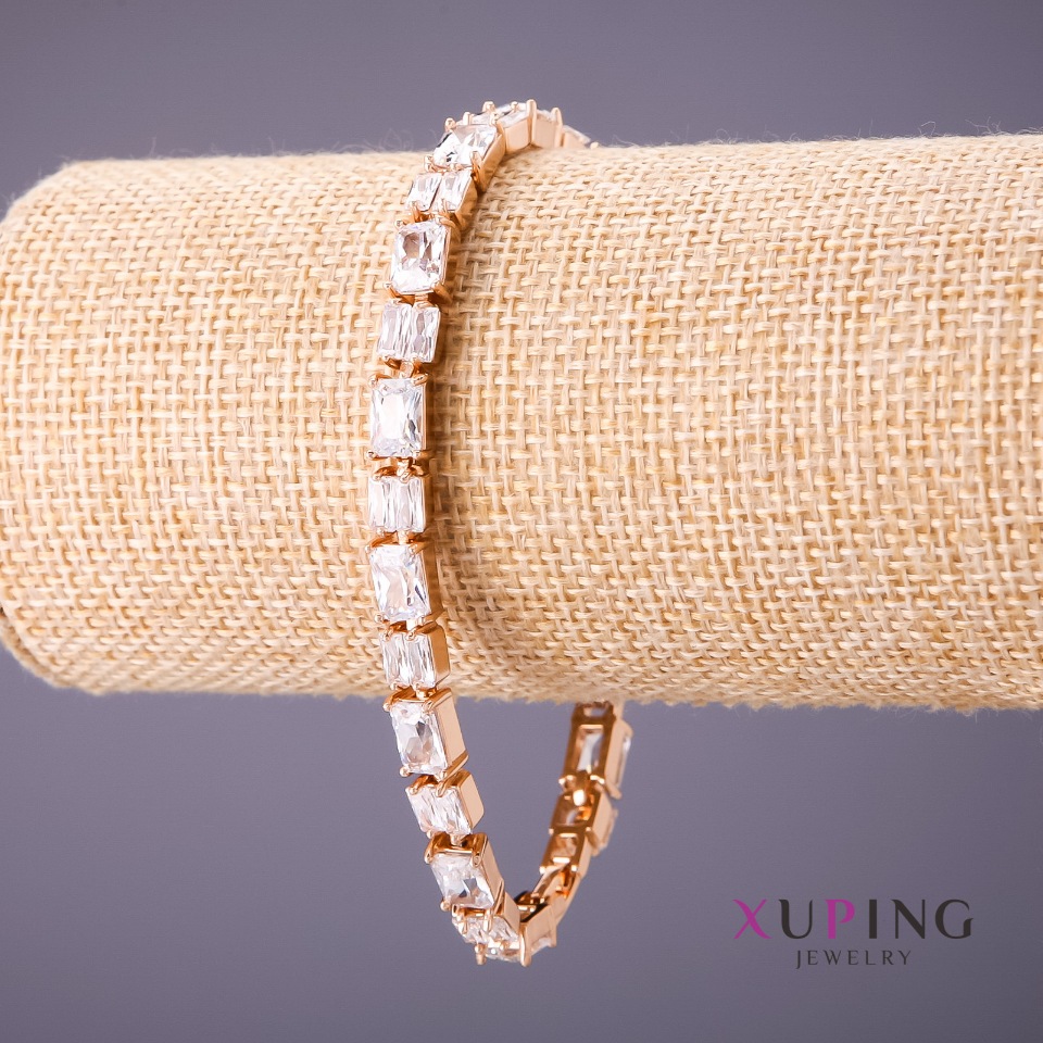 Xuping bracelet with white stones, length 18-20 cm, thickness 6 mm, gold color