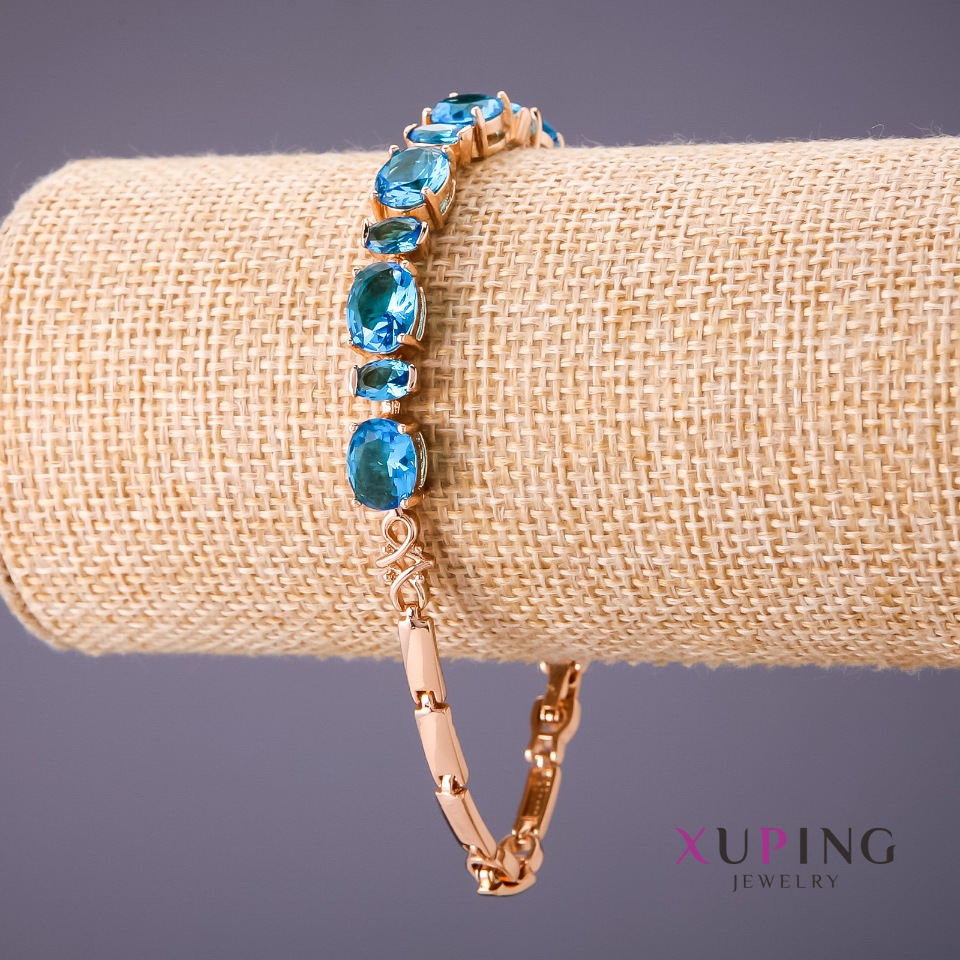 Xuping Bracelet with Blue Stones, 18–20 cm length, 4–7 mm thickness, Gold Color