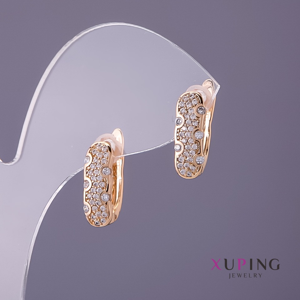 Xuping Earrings with White Crystals, 5 mm Diameter, 15 mm Length, Gold Color