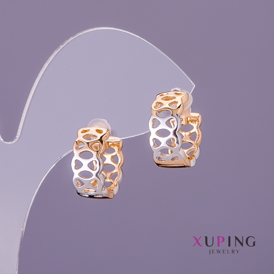 Xuping earrings, 7 mm diameter, 15 mm length, gold-silver color