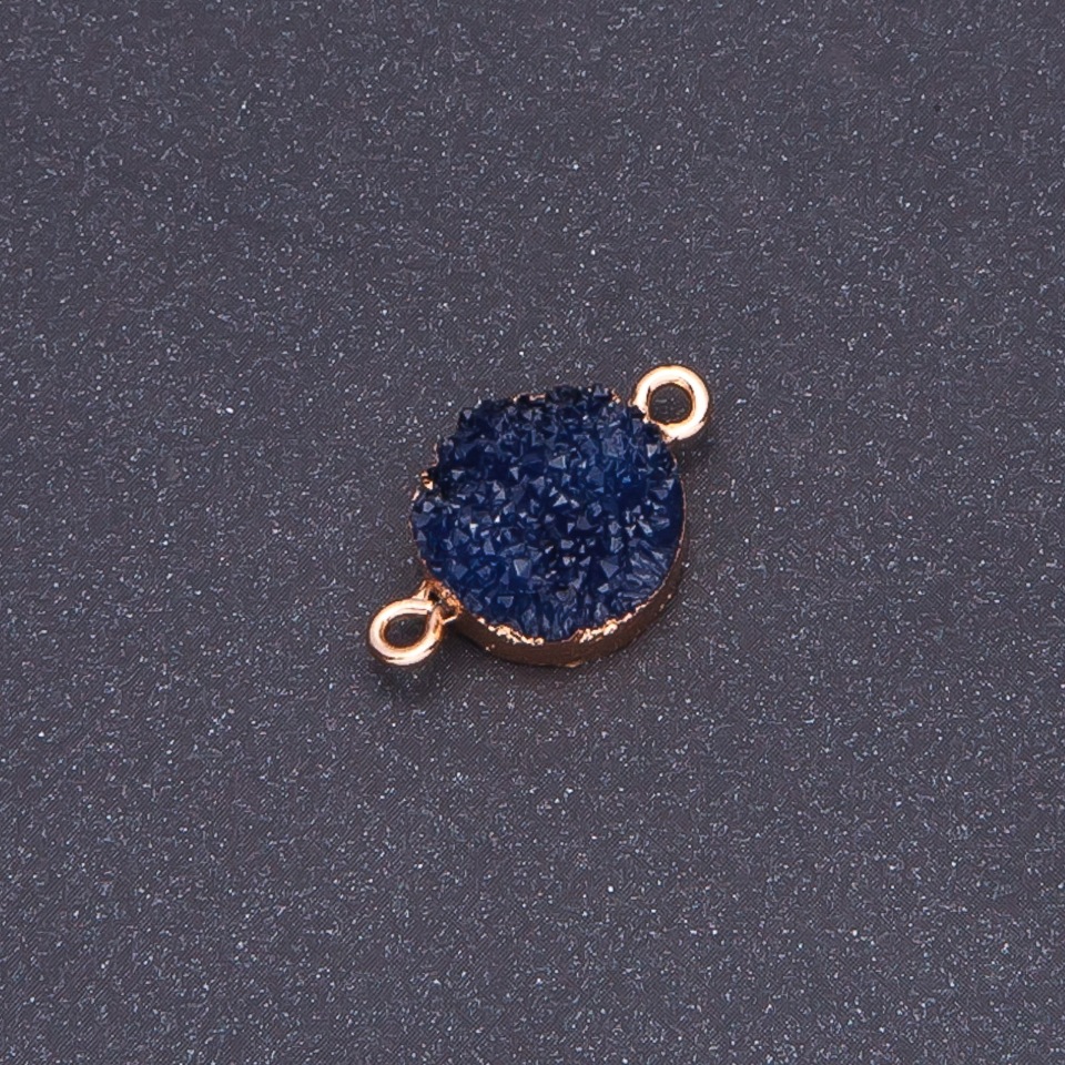 Connector dark blue 'Druzy' acrylic 'Gold', diameter 14mm, length 3mm