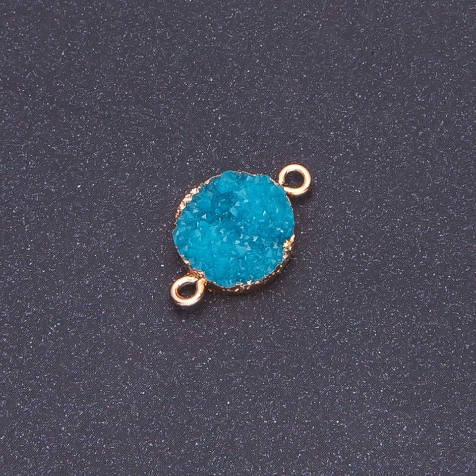 Connector dark turquoise 'Druzy' acrylic gold, diameter 14mm, thickness 3mm