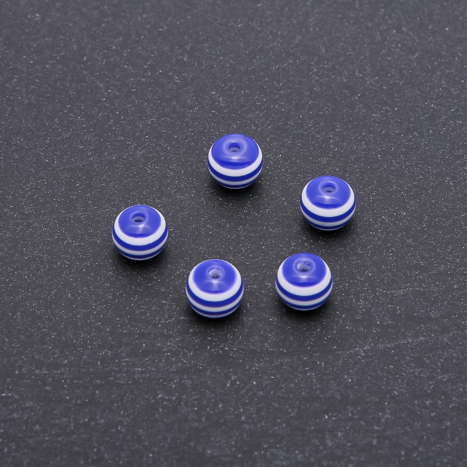 Blue striped bead findings, 8 mm diameter, pack of 70 pcs