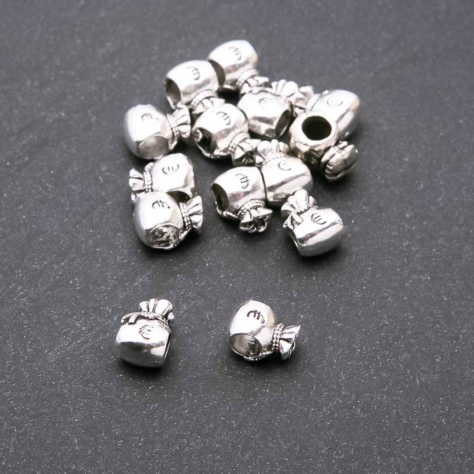 Bead Insert "Pouch" in European Pandora Style, diameter 10x8 mm, inner diameter 4.8 mm, packaging 20 g +/- 9 pcs