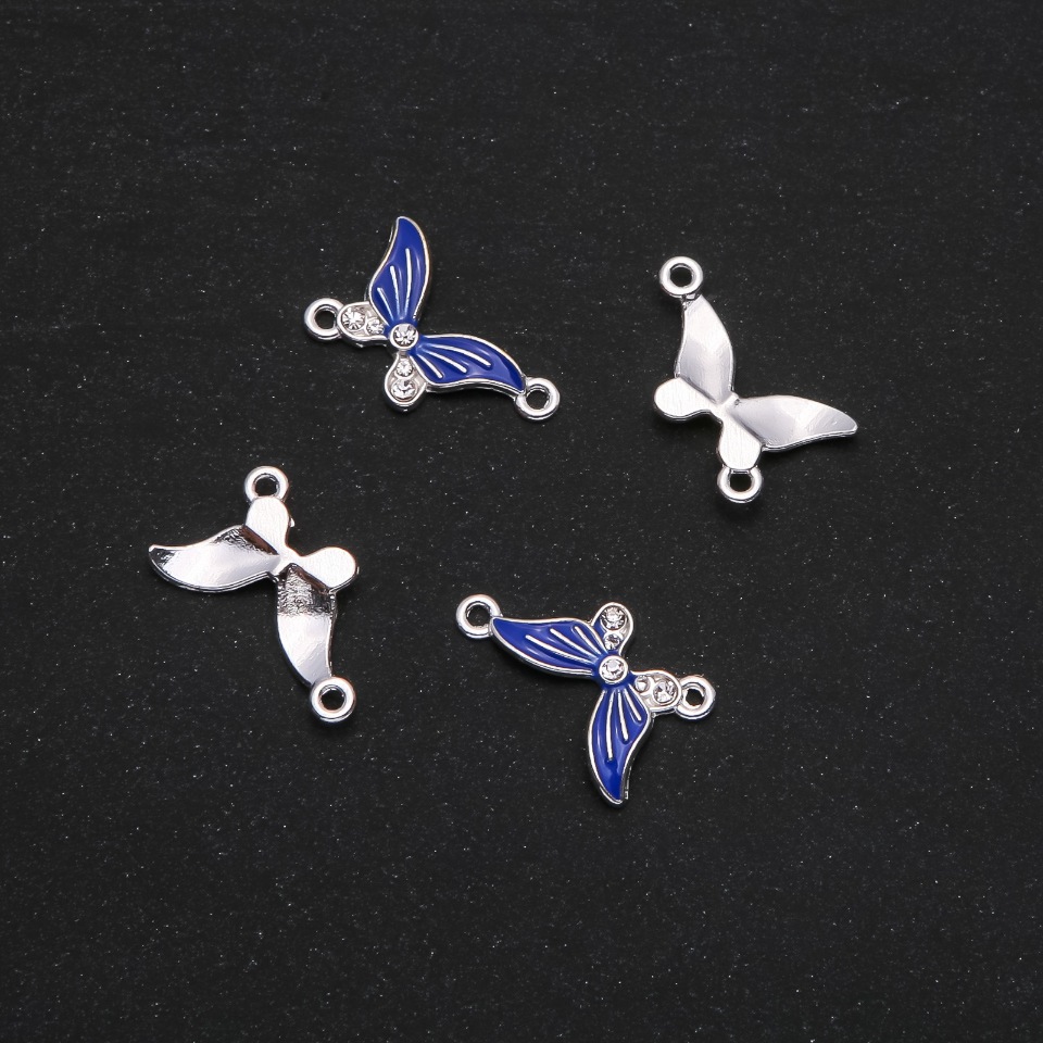 Butterfly Connector blue enamel 24x12mm, pack of 4