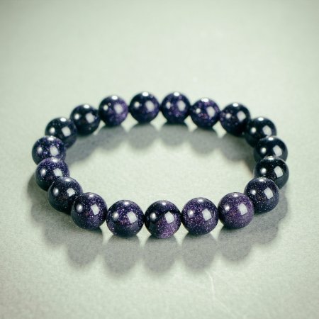 Natural Aventurine Stone Bracelet 'Blue Sand of Cairo Night' on elastic cord, smooth beads, 12 mm diameter