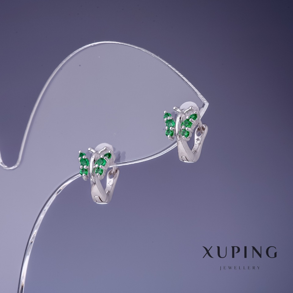 Xuping Earrings Butterflies with Green Rhinestones 10x7mm Rhodium