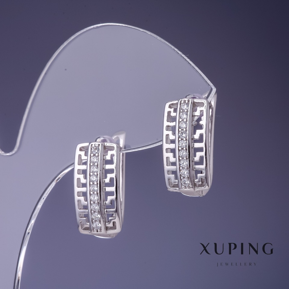 Xuping Greek Pattern Earrings 17x9mm Rhodium
