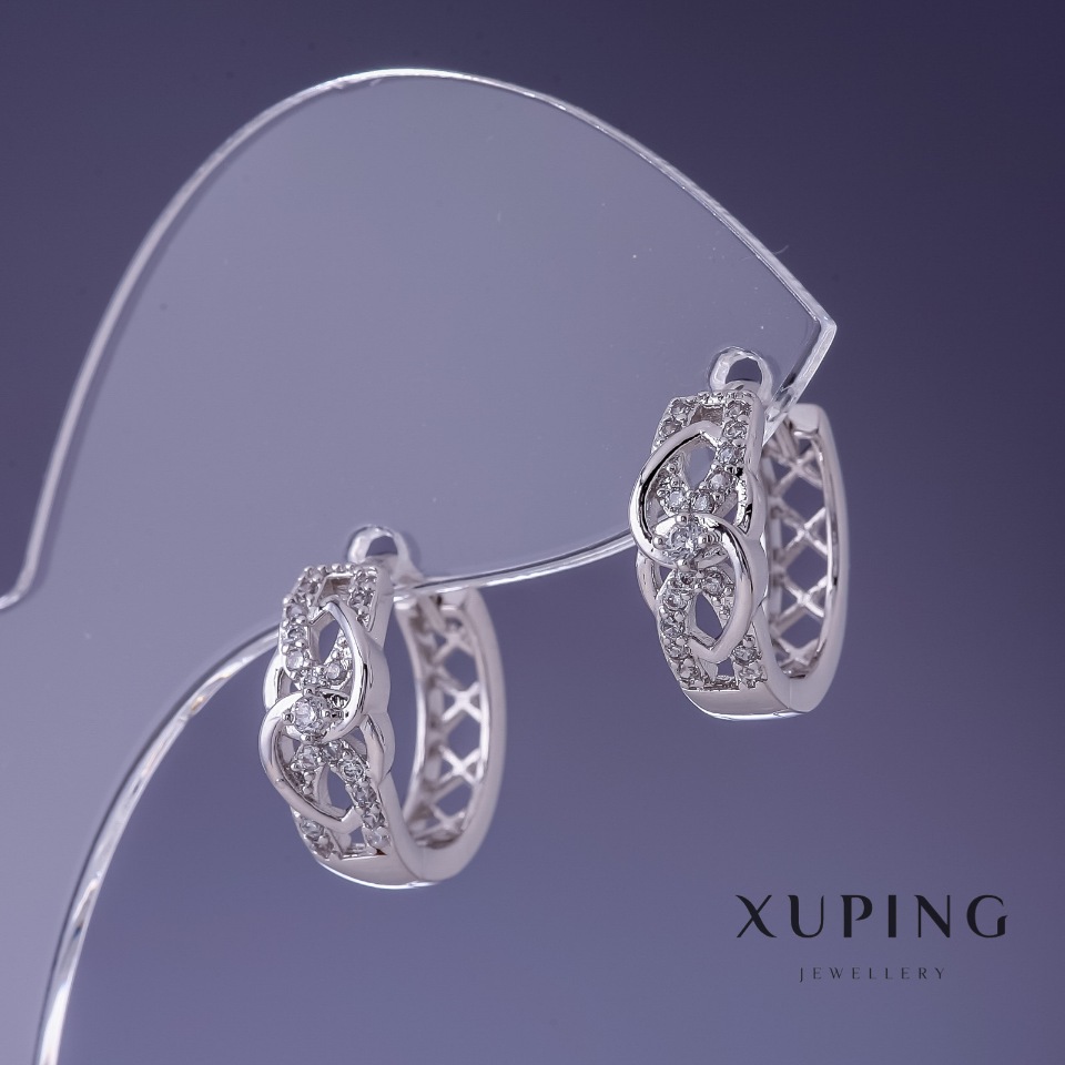 Xuping 6x14mm Rhodium-Plated Earrings with White Crystals