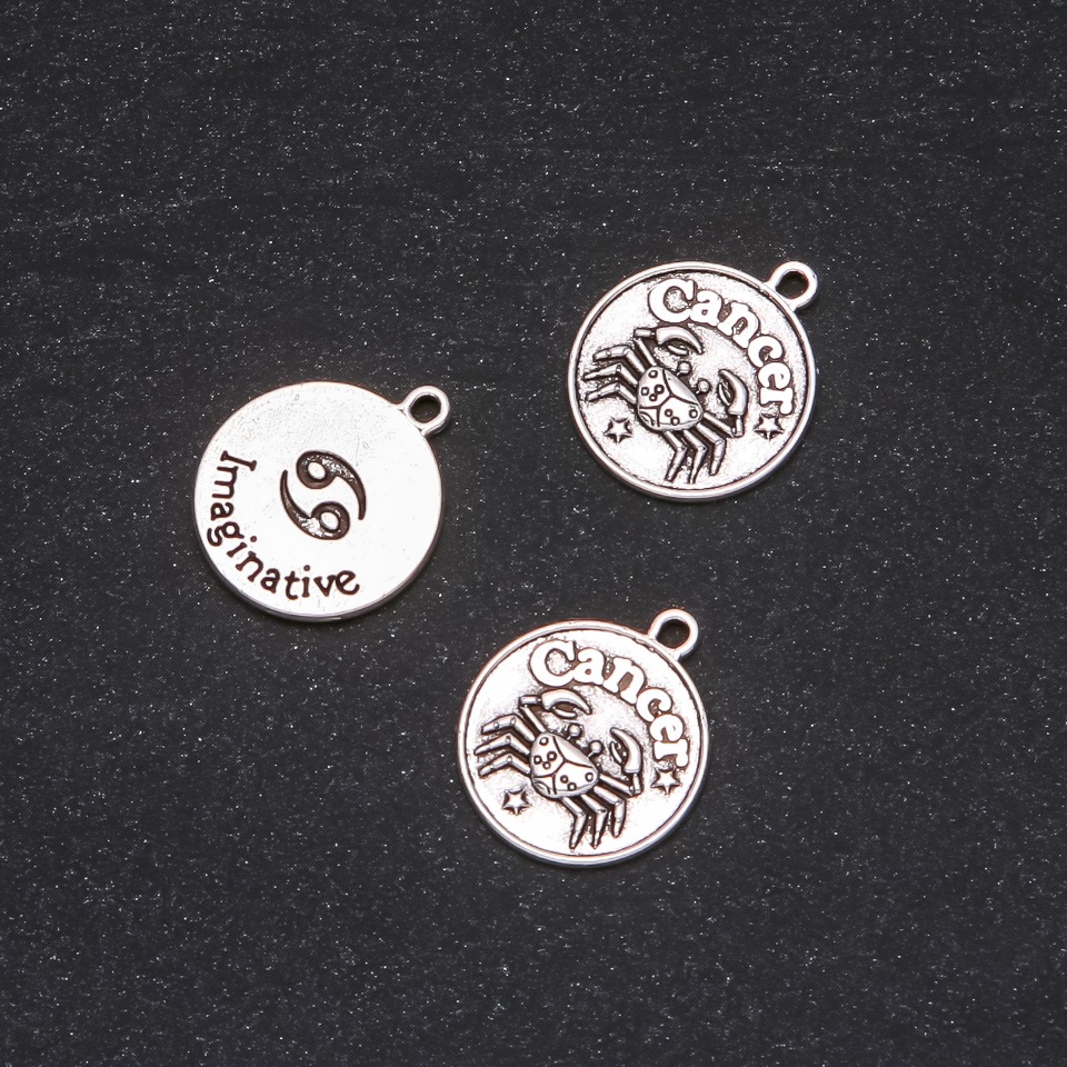 Pendant Findings Zodiac Cancer, 17mm diameter, packaging 20 g ± 11 pcs