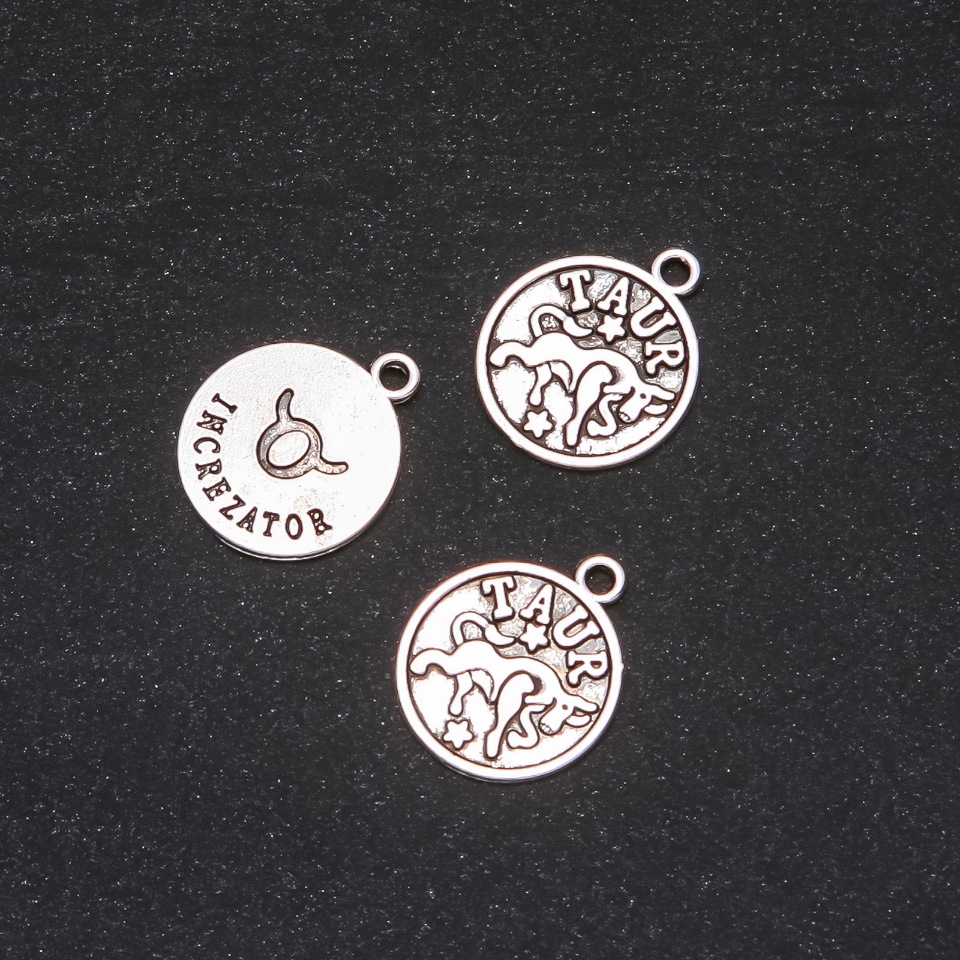 Pendant Findings 'Zodiac Taurus', 17 mm diameter, packaging 20 g +/- 14 pcs