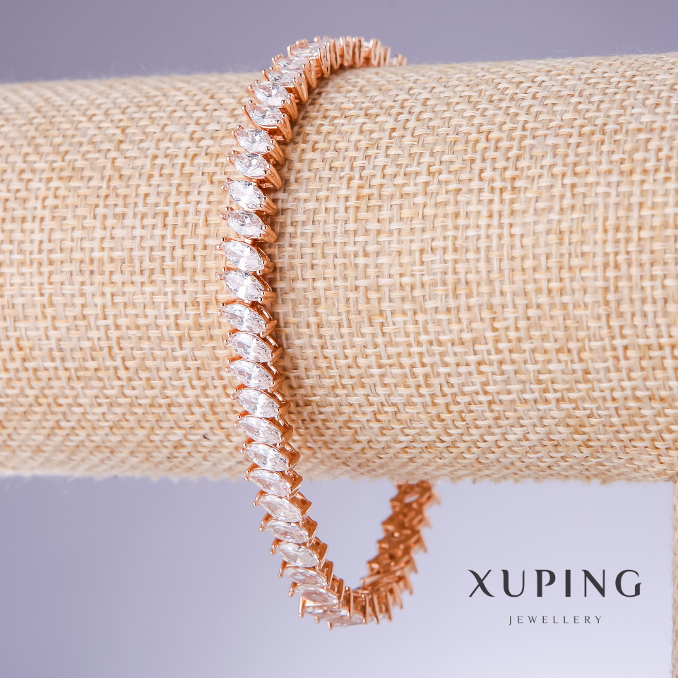 Xuping Bracelet with White Cubic Zirconia, 7mm Thick, Length 17.5–19.5 cm, 18K Gold Plating