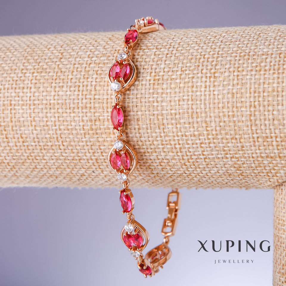Xuping bracelet with red cubic zirconia 'Ruby', 10 mm thickness, length 19-22 cm, 18K gold plating