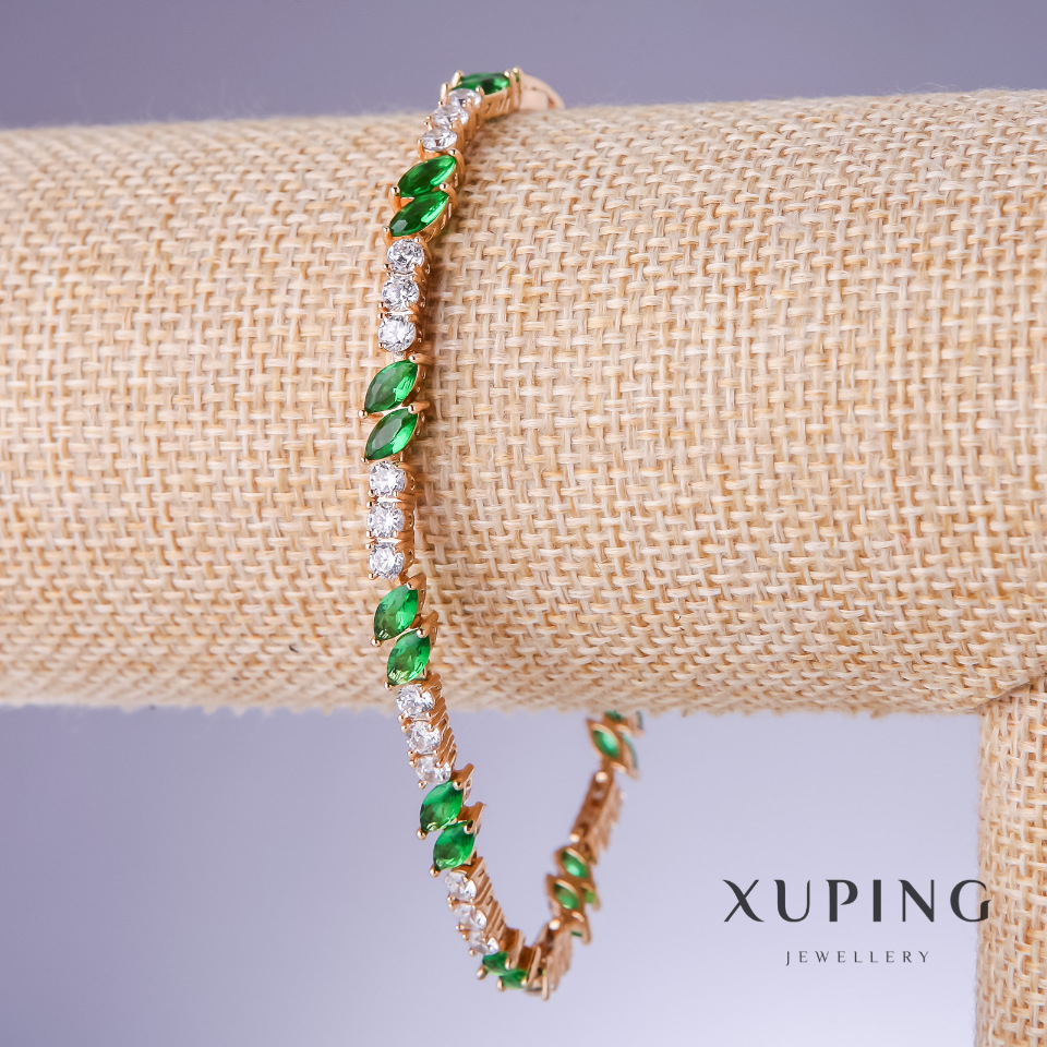Xuping Emerald Bracelet with Green Zircons, 5mm thickness, 18–21cm length, 18K gold plating