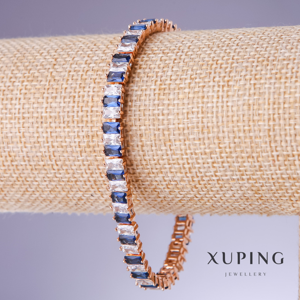 Xuping bracelet with blue cubic zirconia 'Sapphire', 7 mm thick, length 18-20 cm, 18K gold plating