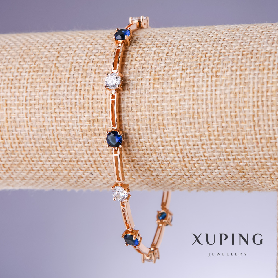 Xuping Bracelet with blue zircons 'Sapphire', 5mm thick, 18–20 cm length, 18K gold plating