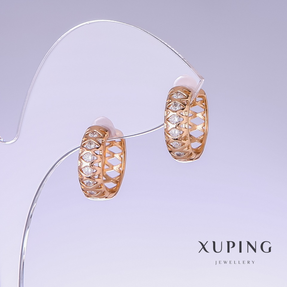 Xuping Earrings with White Cubic Zirconia, 16mm Length, 5mm Thickness, 18K Gold Plating