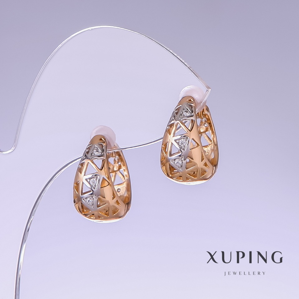 Xuping Earrings, 17 mm long, 9 mm thick, rhodium, 18k gold plating