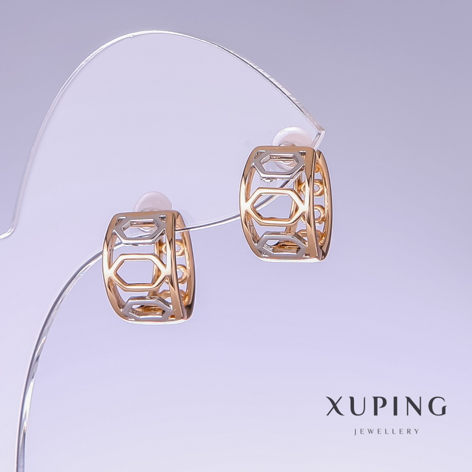 Xuping Earrings, 15 mm length, 9 mm thickness, rhodium, 18k gold plating