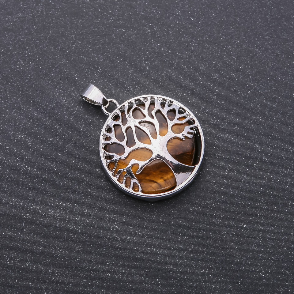 Tiger's Eye Pendant in a 'Tree' Bezel, 27 mm diameter