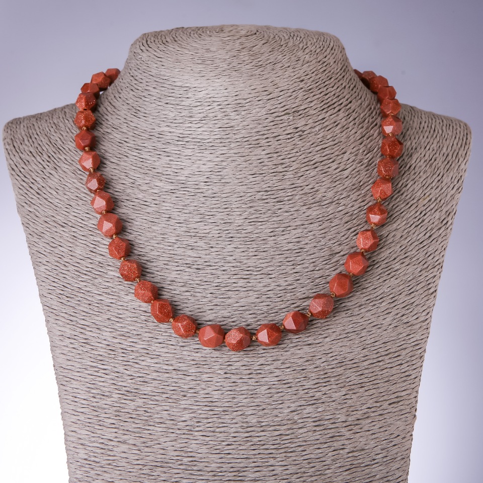 Aventurine Necklace 'Golden Sand' (synthetic), faceted, 8x10 mm beads, 48 cm length
