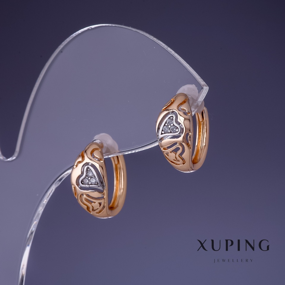 Xuping Earrings 14x7mm, 18K Gold Plating and Rhodium with White Crystals