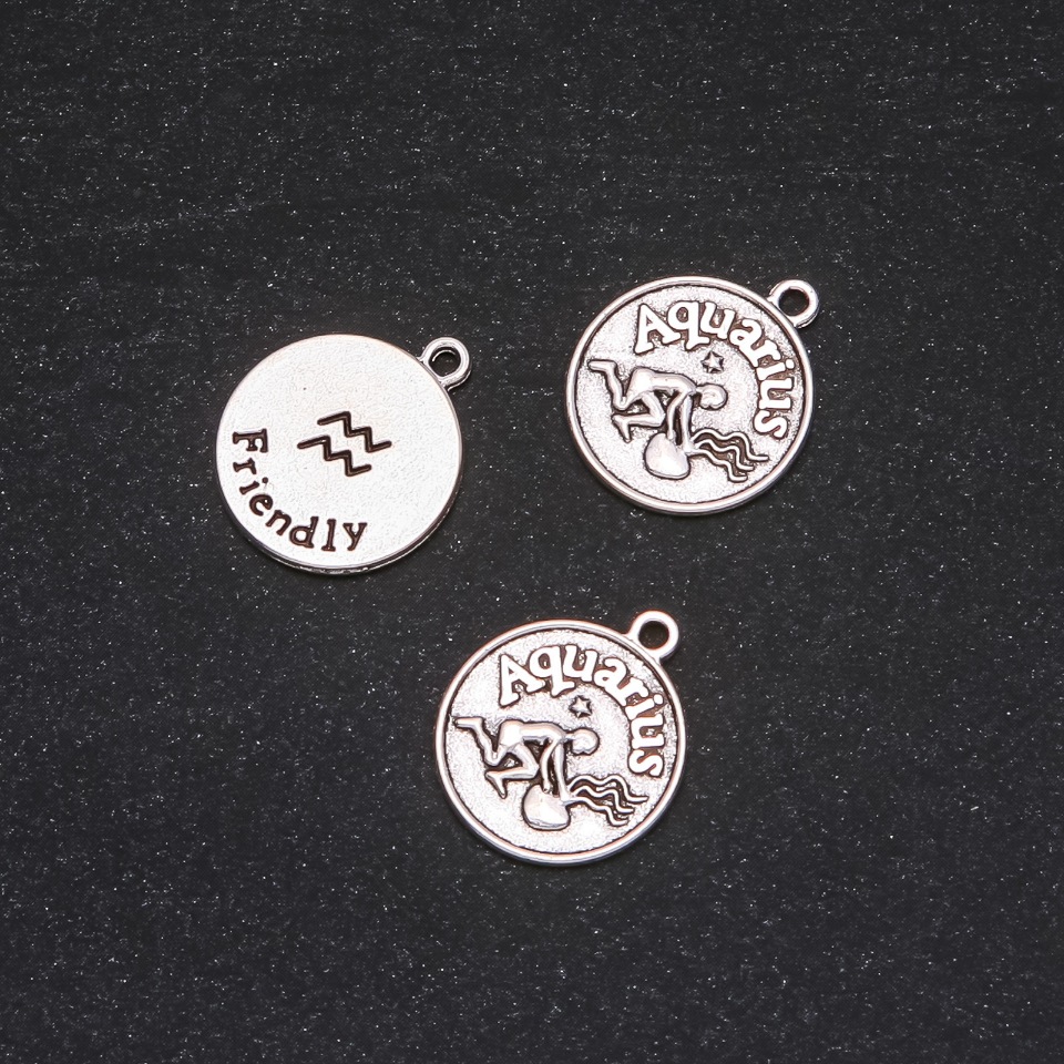 Aquarius Zodiac Pendant Findings, 12 mm diameter, packaging 20 g +/- 19 pcs