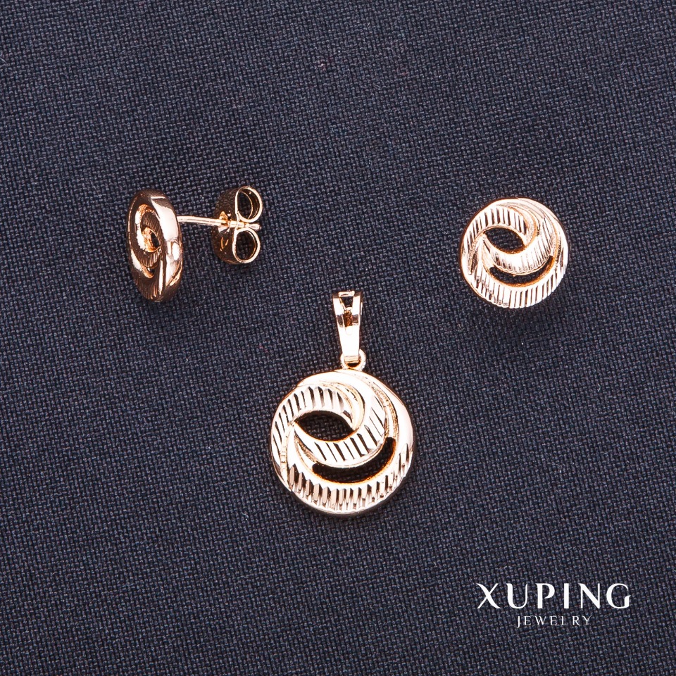 Earrings and Pendant Xuping 13x15 mm, 12 mm pendant diameter, 18k gold plating