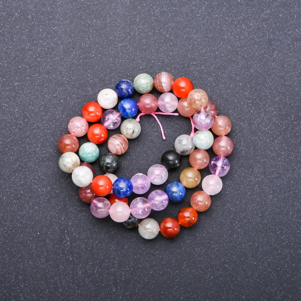 Natural stone beads assortment, smooth strand, round beads, 8 mm diameter, 38 cm length (+-+)
