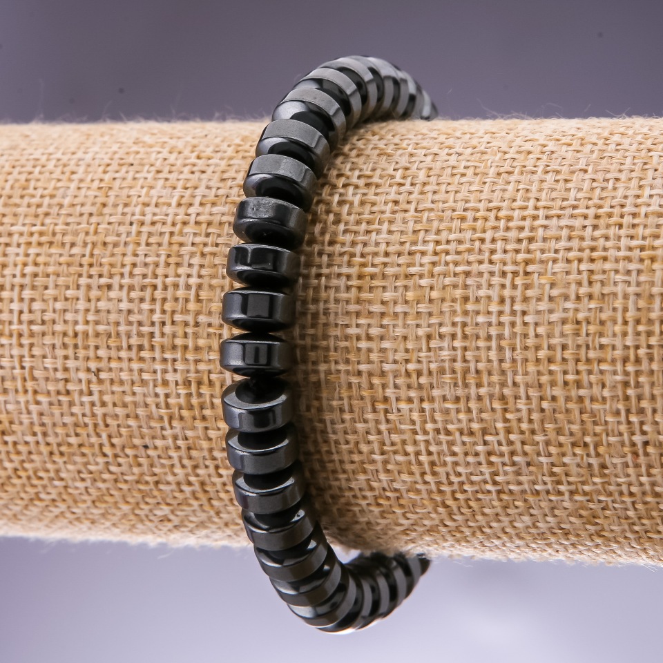 Natural Hematite Bracelet with Smooth Rondelle Beads (Coin-shaped), Diameter 8x5 cm, Length 18 mm