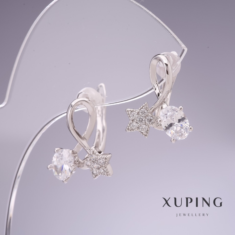 Earrings Xuping with White Zircons Stars 17x14mm Rhodium