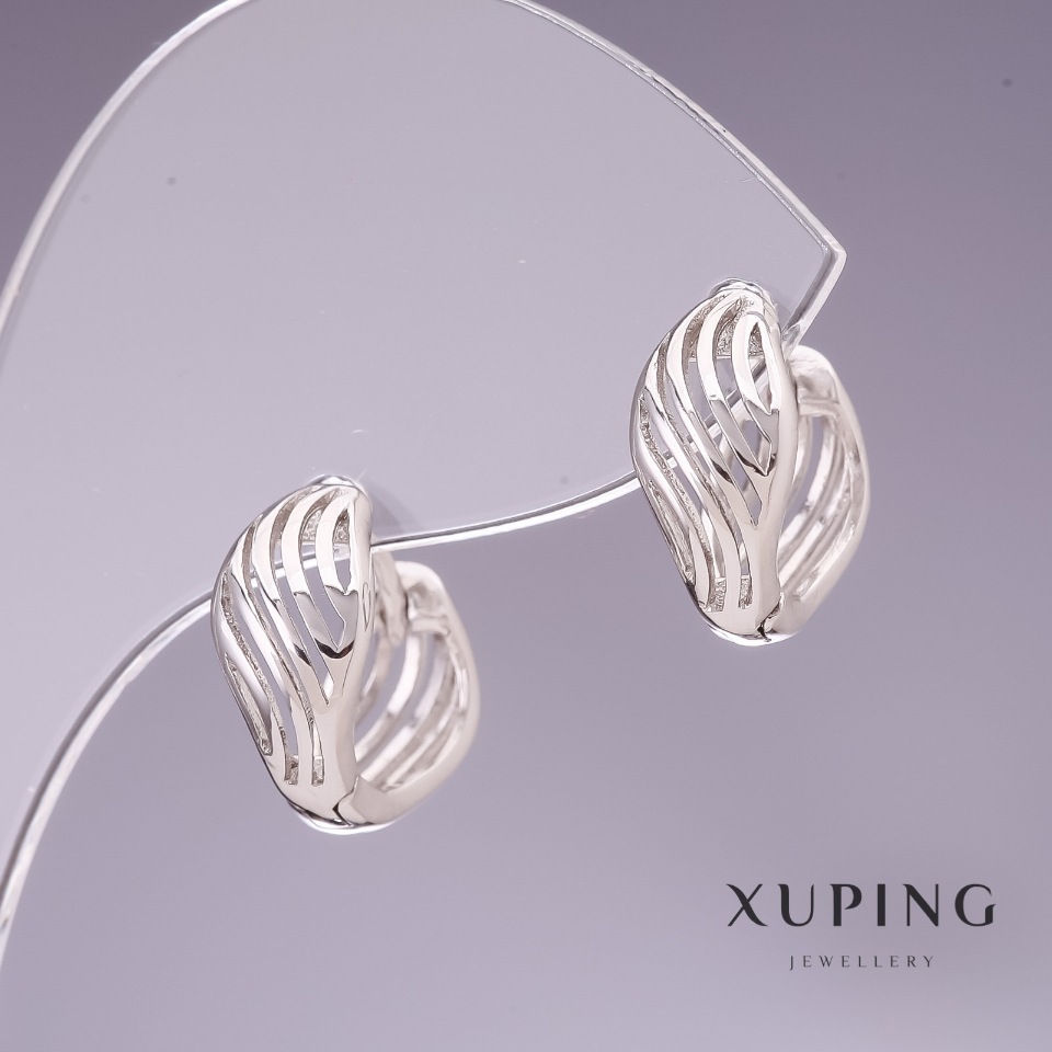 Xuping 13x7mm Rhodium Earrings