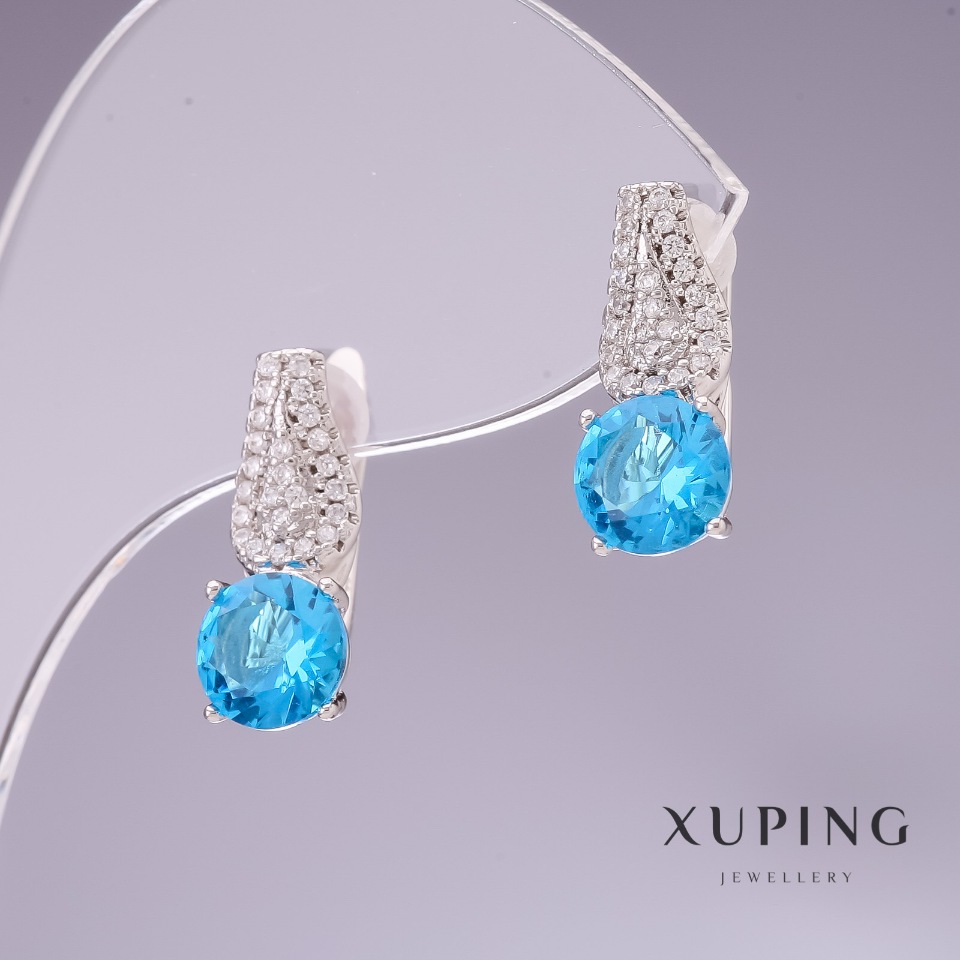 Xuping Earrings with Blue Topaz Cubic Zirconia