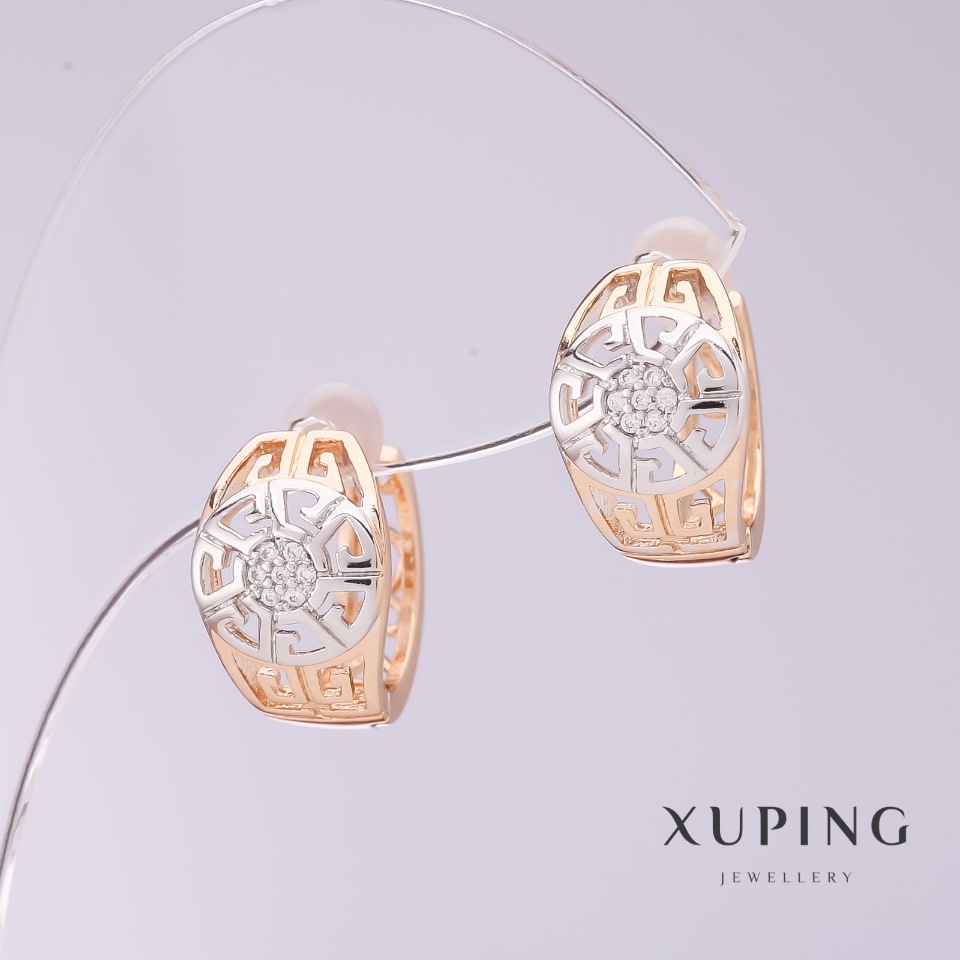 Earrings Xuping in Versace style, 9mm diameter, 12mm length, 18k gold plating, rhodium