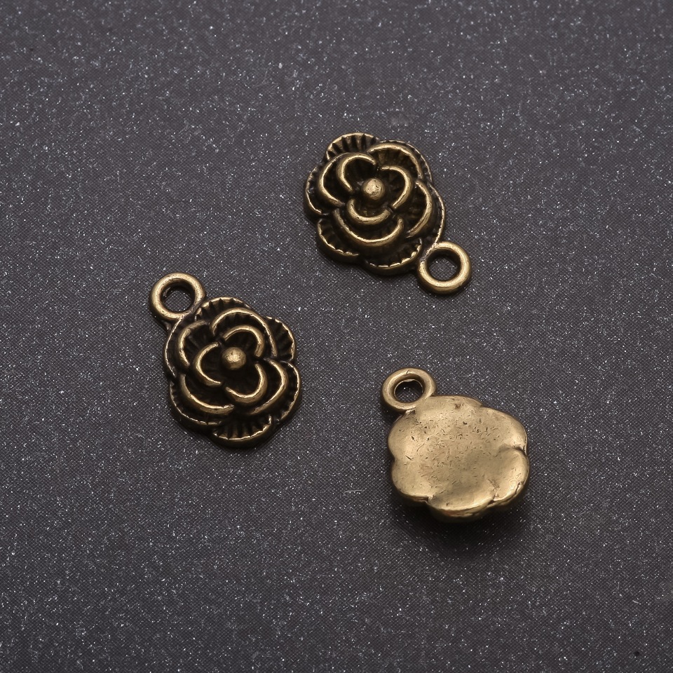 Bronze Rose pendant findings (bronze), diameter 10×14 mm, finish diameter 20 ga ± 17 pcs