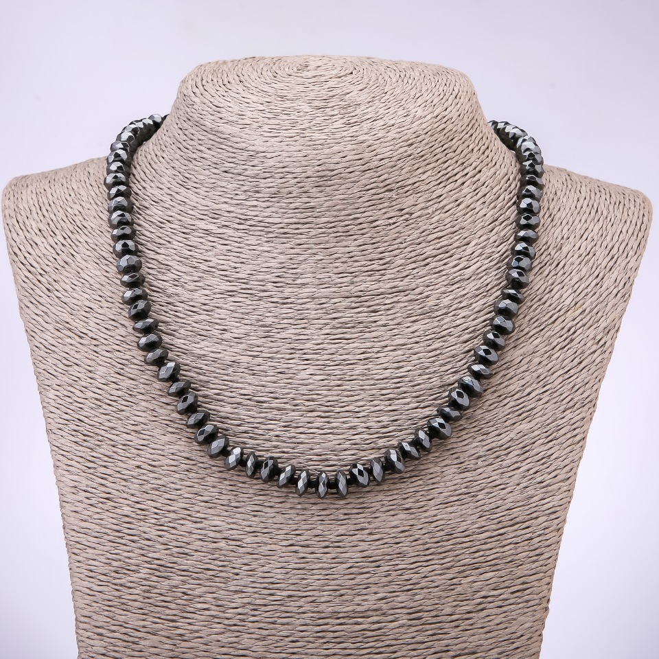 Faceted hematite rondel bead necklace, diameter 8x4 mm, length 45 cm