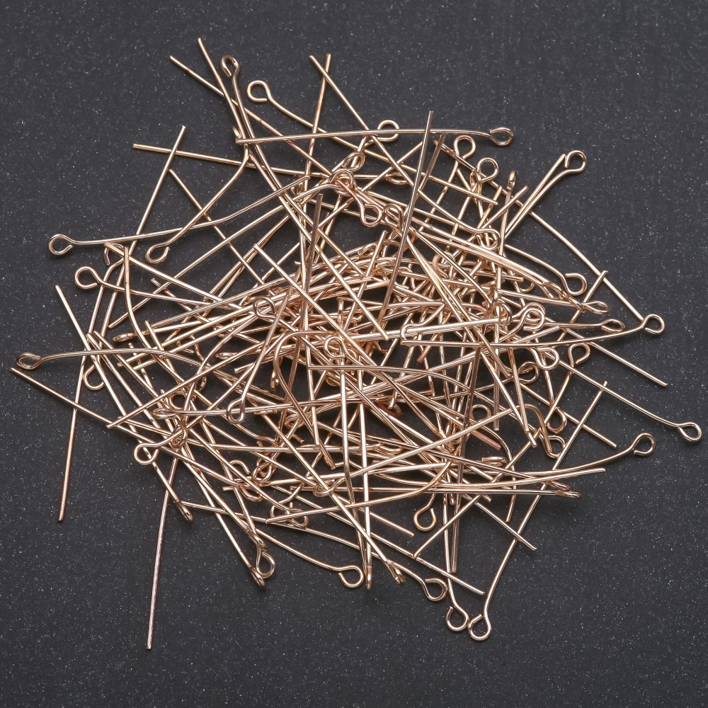 Jewelry findings: Pin with loop, 40mm length, yellow metal color, 0.5 kg