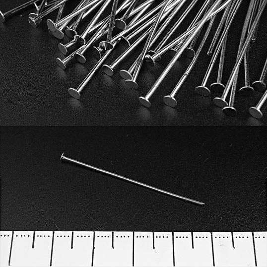 Pin findings, 26mm length, headpin-style head, dark metal, 1 kg