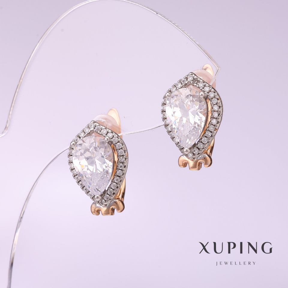 Xuping Earrings with White Stones, 17x10 mm, 18K Gold Plating