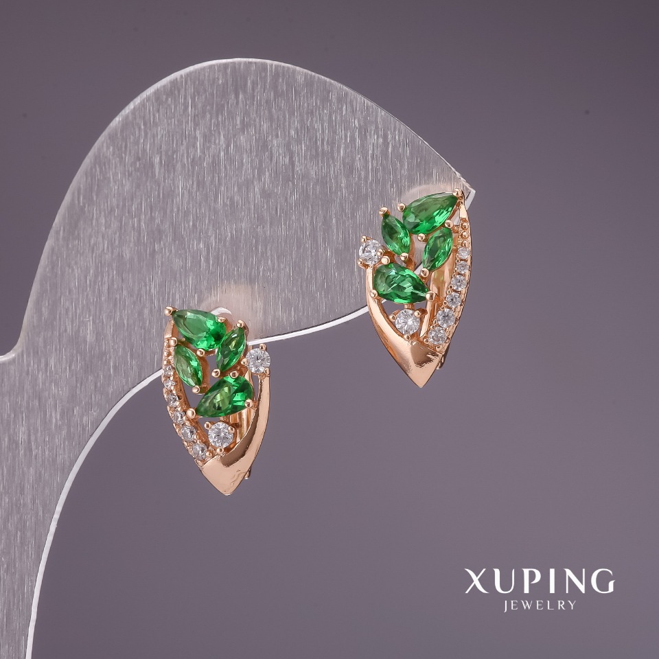 Xuping Earrings with Green Stones 16x9 mm 18K Gold Plating