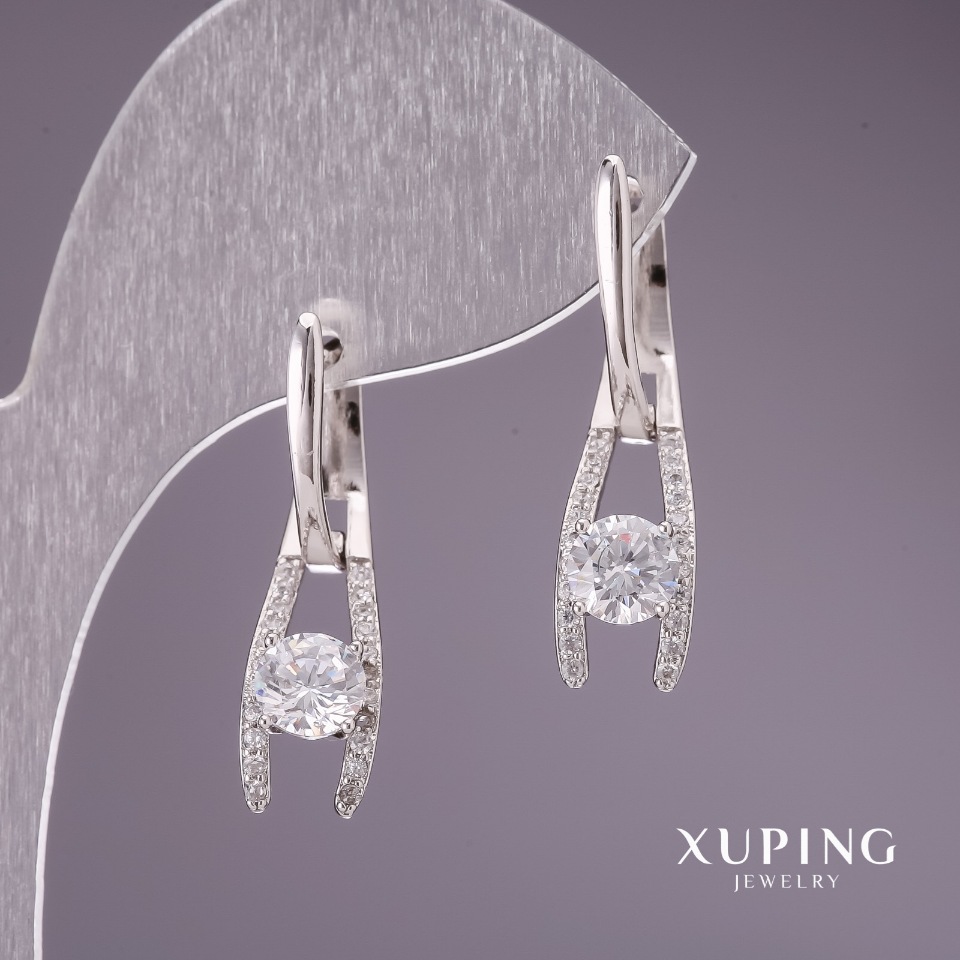 Xuping Rhodium-Plated Earrings with White Stones 28x7mm