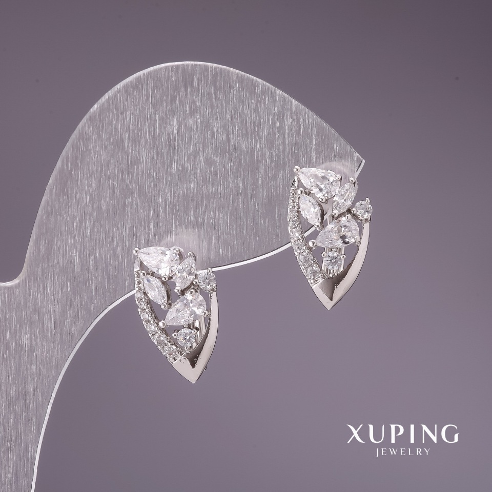 Xuping Earrings with White Stones 9x15 mm Rhodium