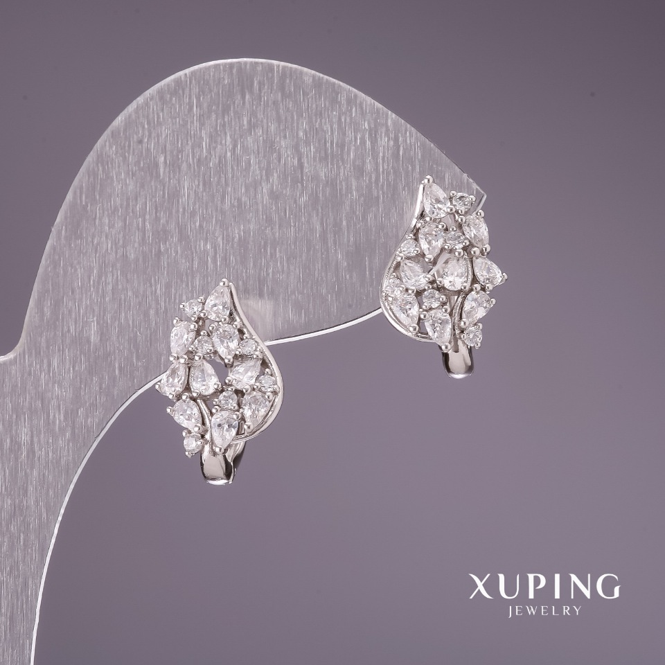 Xuping Rhodium Earrings with White Stones 14x10mm