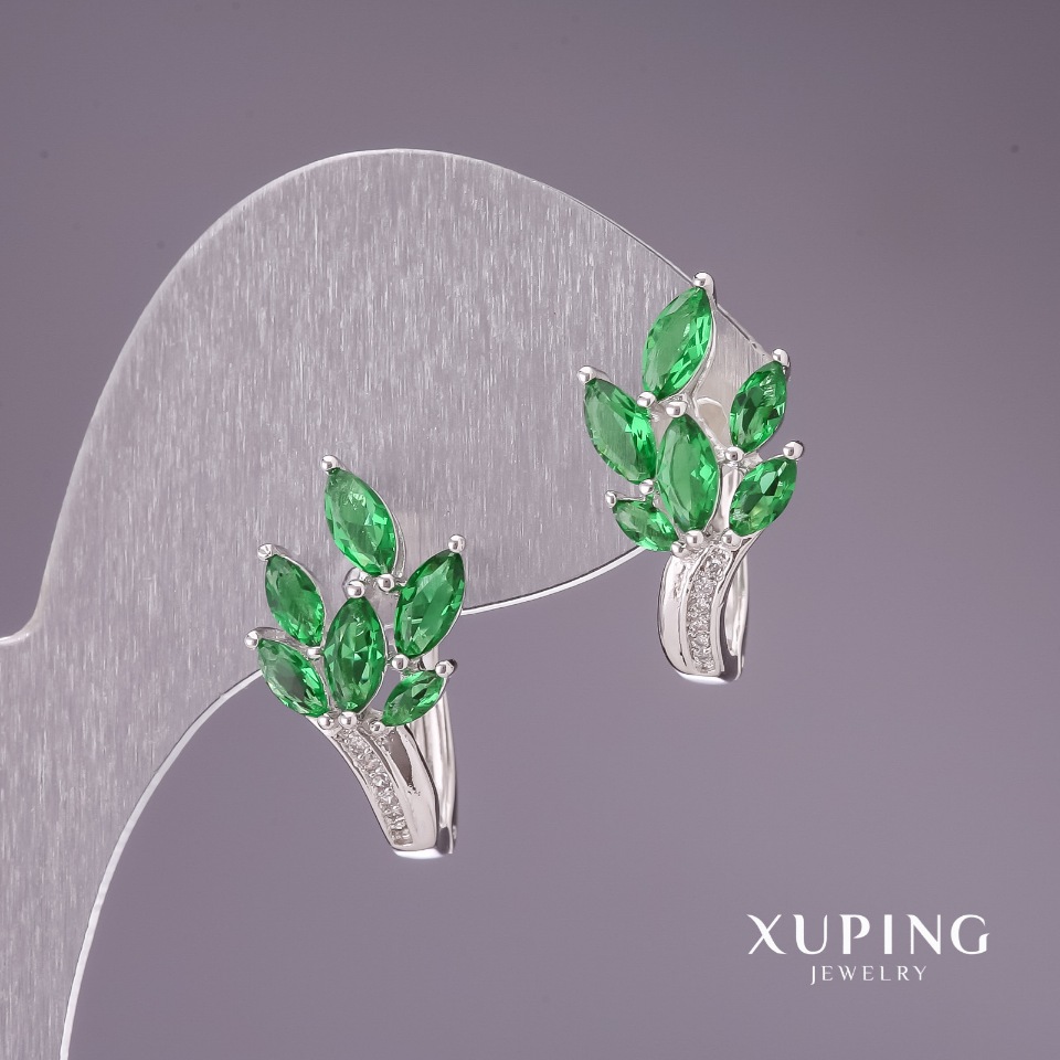Xuping Earrings with Green Stones 22x12 mm Rhodium