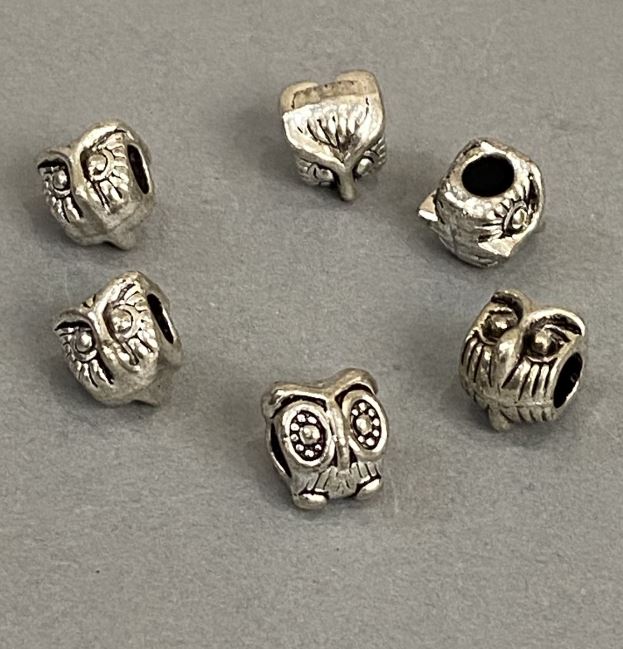 Bead Charm Pandora Owl Light Gray Metal d1-10 mm, d2-5 mm, pack of 7