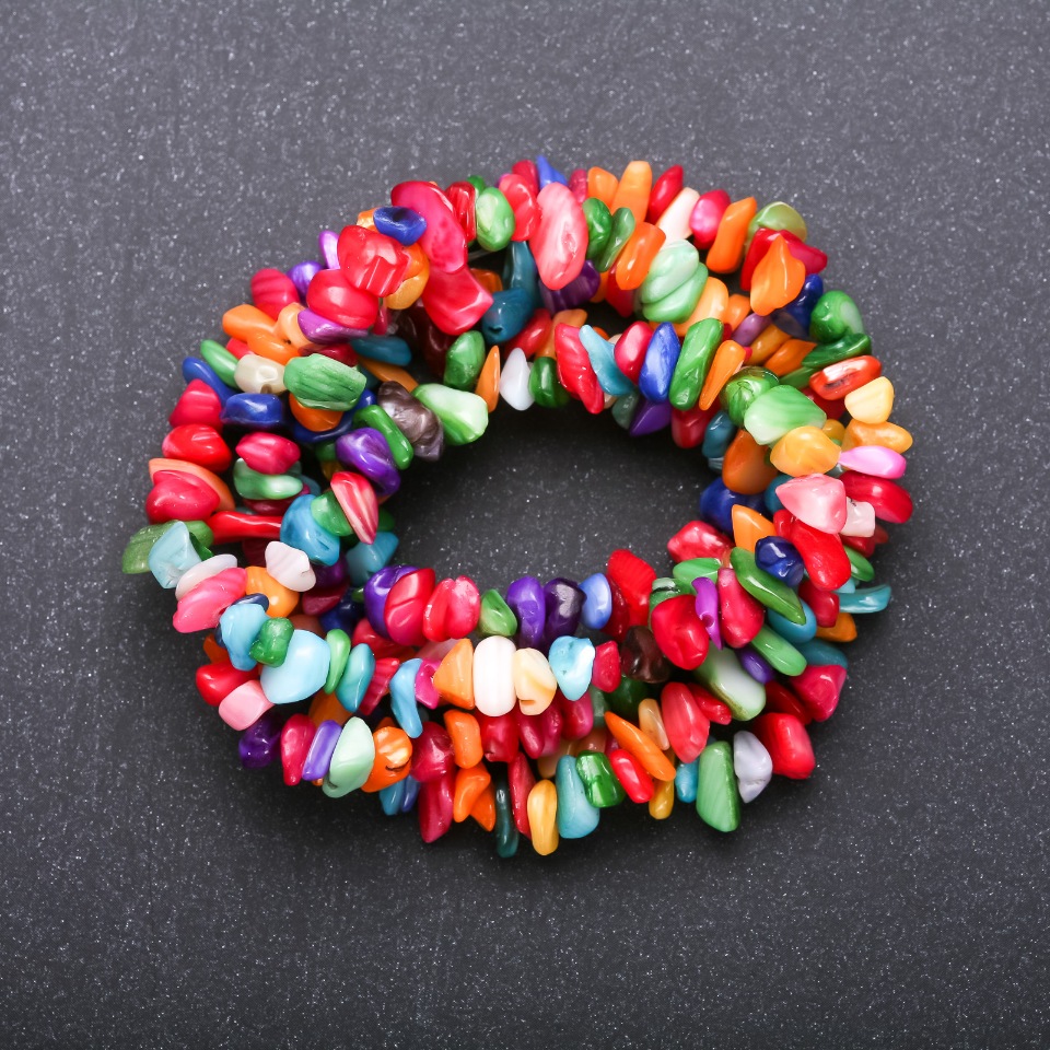 Natural Mother-of-Pearl Beads, Toned on Thread, Chip-Sized, 8 mm Diameter (±), Length 85 cm