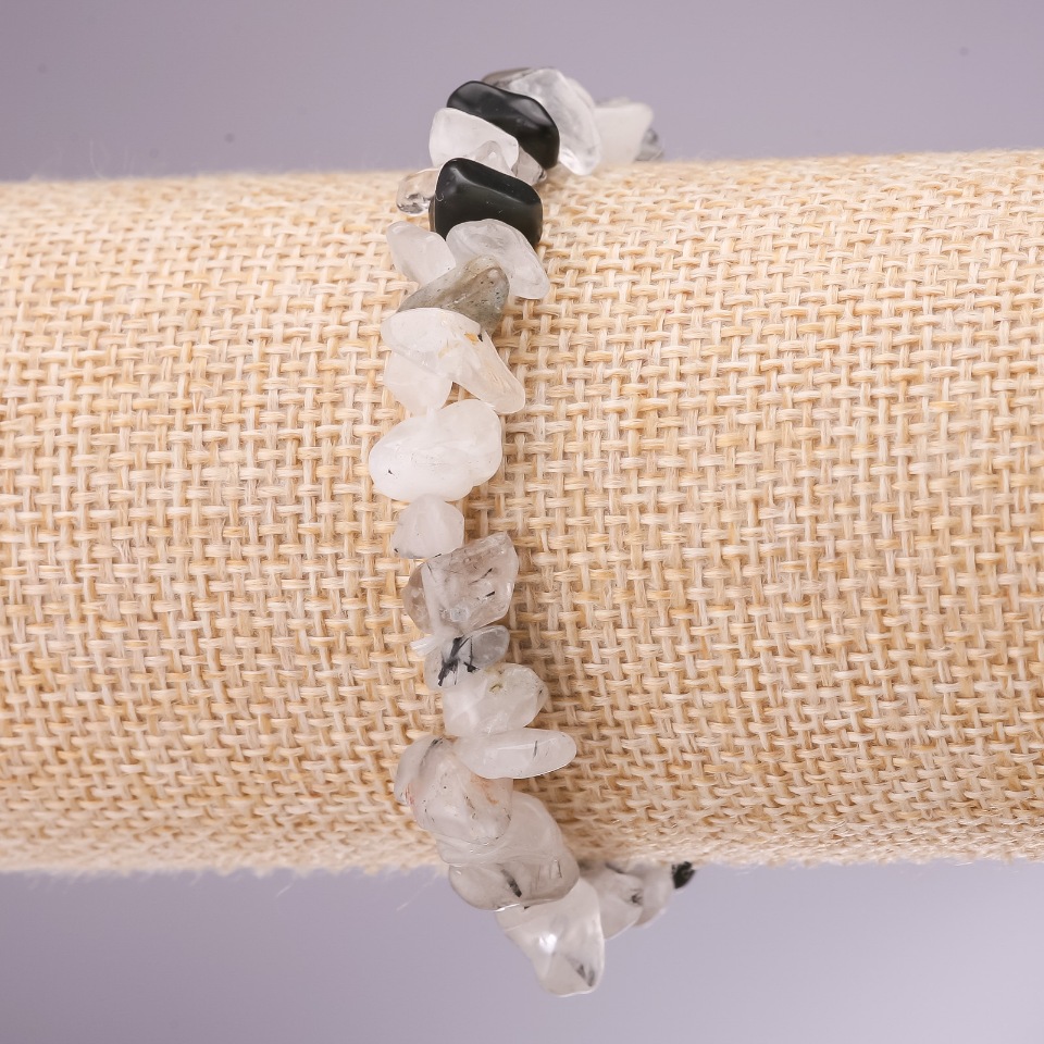 Bracelet made of natural stone, rutilated quartz 'Hairy' beads on elastic, diameter 5-8 mm, length 18 cm