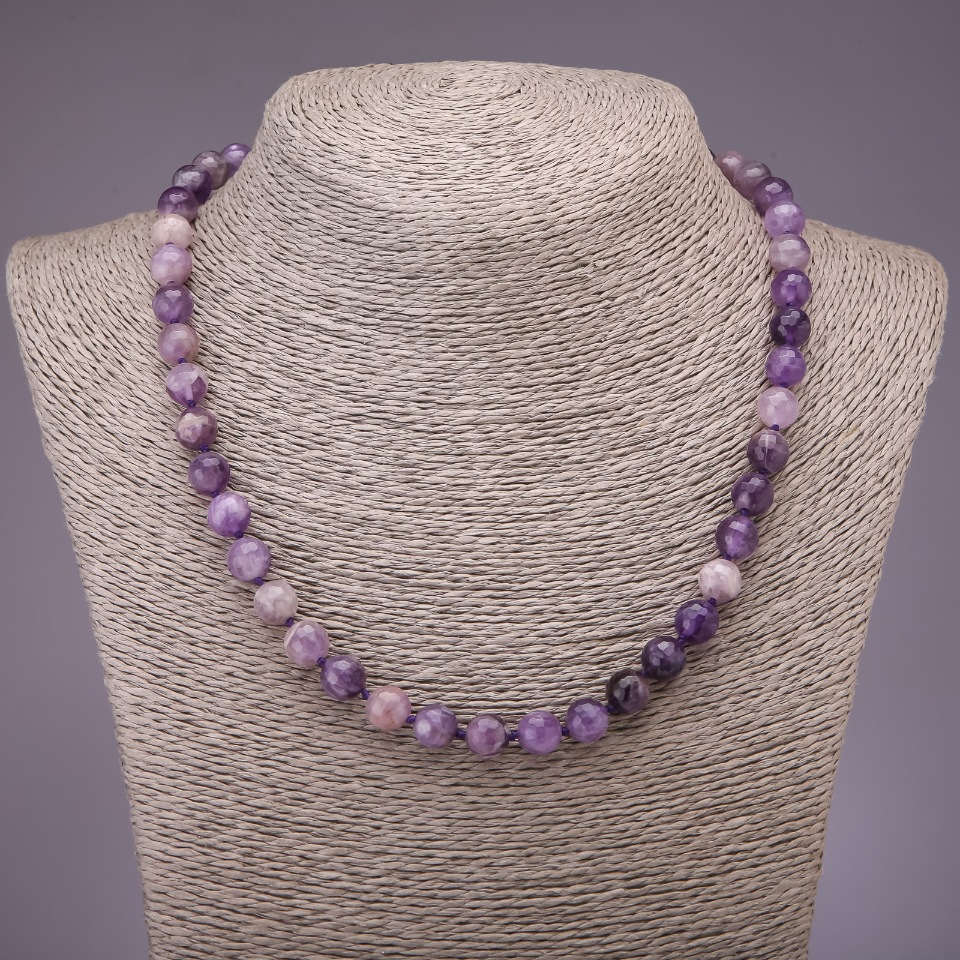 Amethyst Beaded Necklace, Faceted Beads, 8mm Diameter, 45cm Length